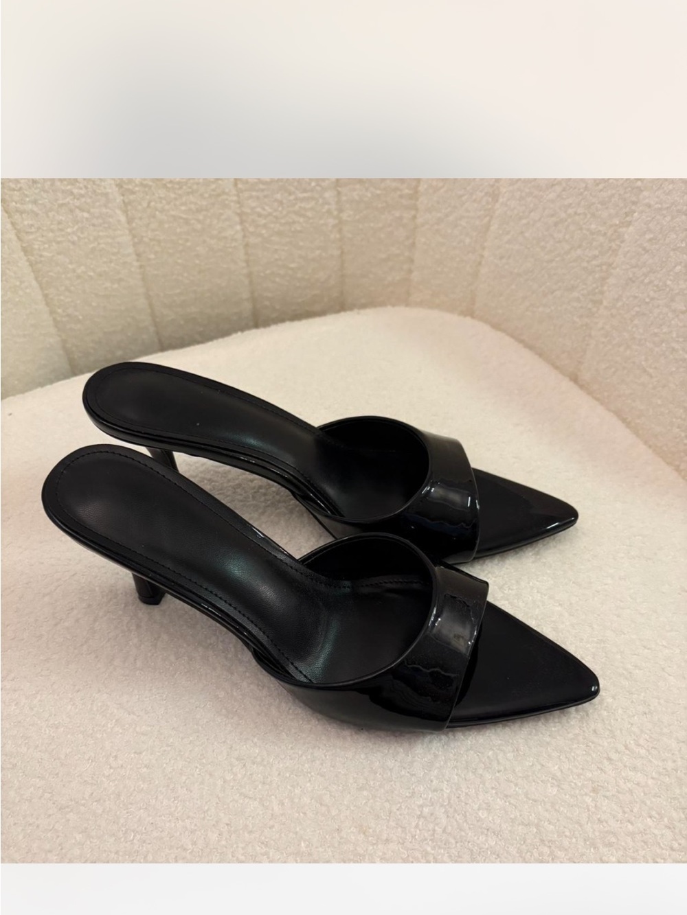 Black Pointed-Toe Slip-On Kitten Heels